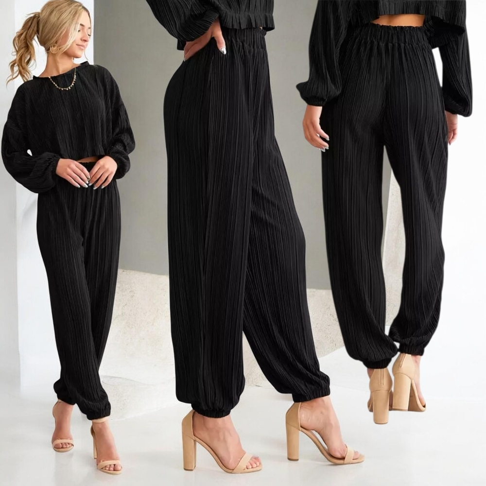 Zara Women's Black Plissé High Waist Flowy Balloon Pants